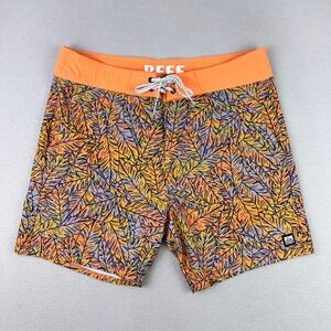 REEF Boardshorts Mens 34 Orange Floral Rainbow Surf Swim Trunks Beach Tropical
